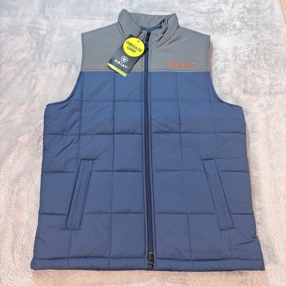 Ariat Mens Concealed Carry Puffer Crius Vest Blue Gray Quilted Size S New NWT